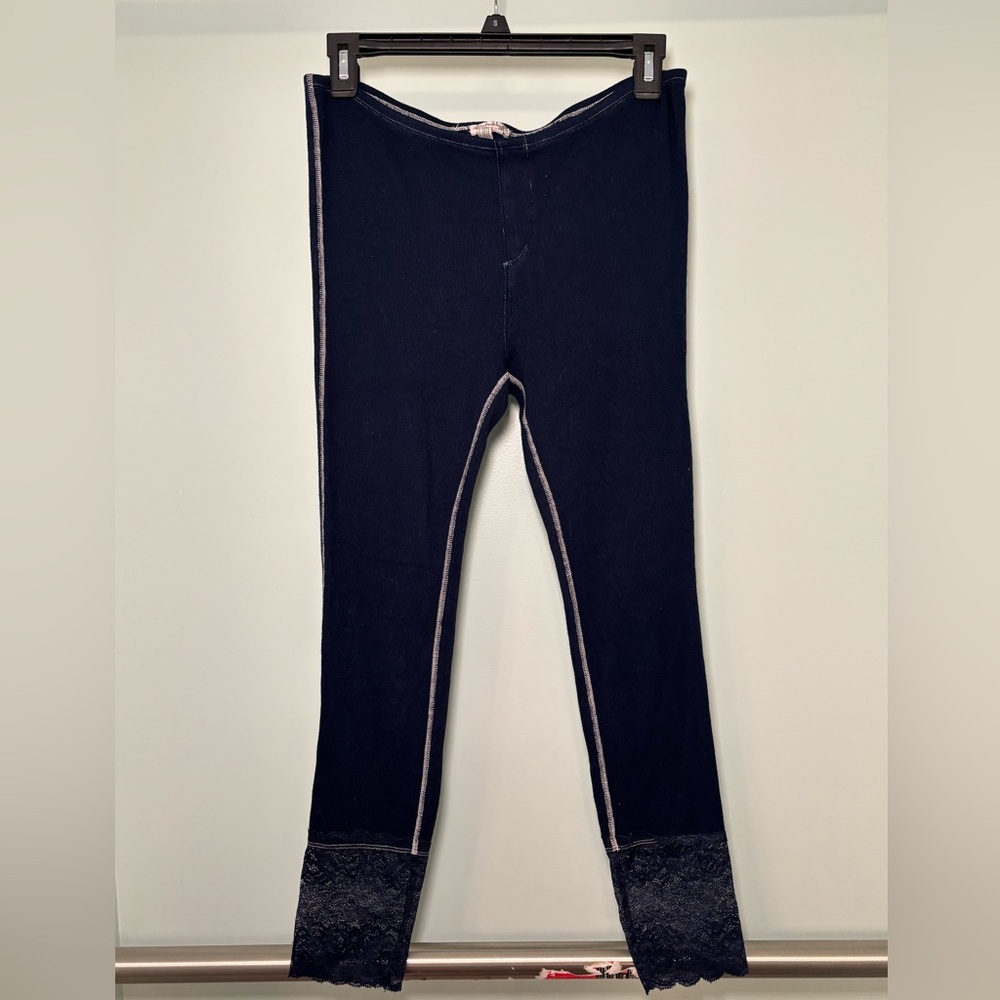 Free People Navy Blue Leggings with Lace Trim